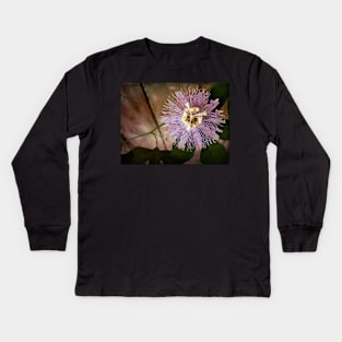 Passion flower close-up with berry filter - a study in green and purple Kids Long Sleeve T-Shirt